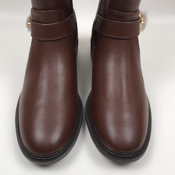 COACH Farrah Brown Leather Tall Riding Boots Logo Buckle NEW NWOB - Picture 7 of 16
